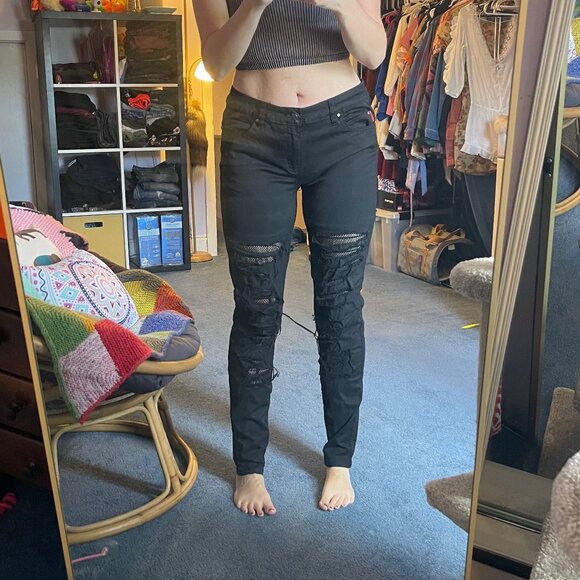 Hot Topic Tripp Black Cutout Fishnet Pants Size 13 Junior - Picture 1 of 4